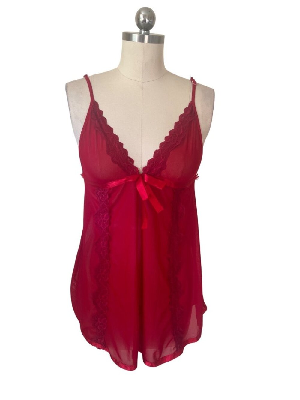 Red Y2K Dark Coquette Vampy Lace  Slip Dress Chemise Womens XS-S Whimsigoth 90s